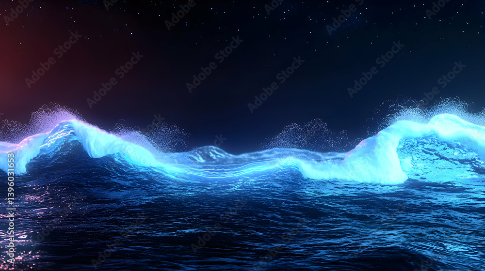 Fototapeta premium Abstract Digital Glowing Waves At Night