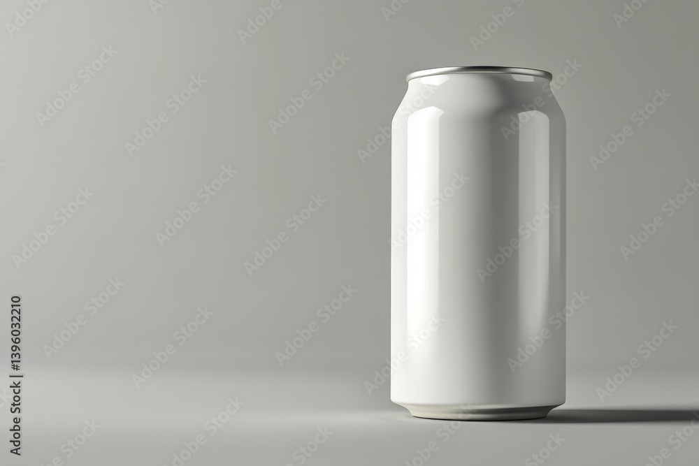 3d render of a blank white can mockup set against a subtle grey background for design presentation