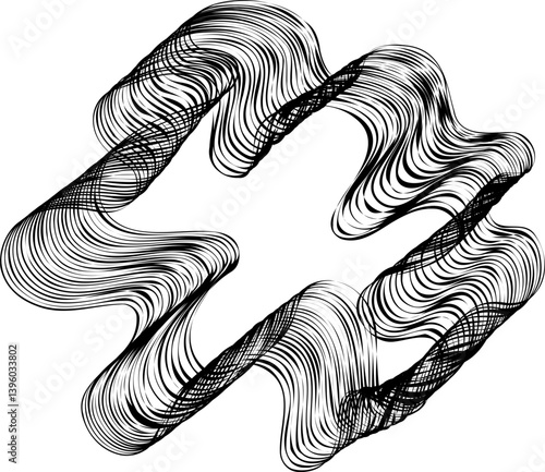 Frame composed of textured flowing lines with organic wave extensions curving outward in a circular and irregular pattern.