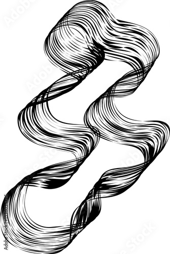 Curved circular frame with soft zigzag contours and flowing parallel lines generating an irregular and textured organic form.