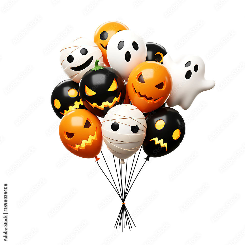 Fototapeta premium Scary and Fun Halloween Balloon Bundle with Mummy and Pumpkin Designs On Transparent Background