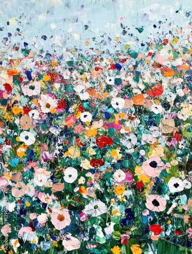 A lively meadow filled with diverse flowers and bright colors
