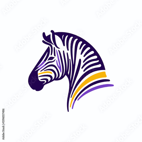 Zebra head vector illustration with black and white stripes, wildlife profile, and cartoon style