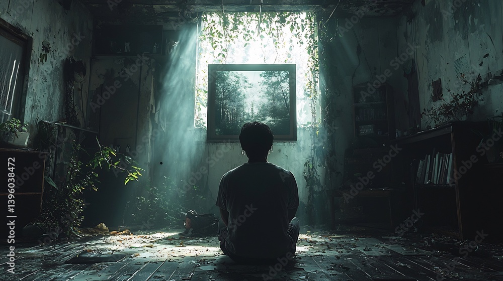 Man sits in a darkened room looking at an old faded photograph of his wedding Tears glisten in his eyes as he struggles to recall the moment the emotional weight palpable in the dimly lit space Man sits in a darkened room looking at an old faded photograph of his wedding Tears glisten in his eyes as he struggles to recall the moment the emotional weight palpable in the dimly lit space