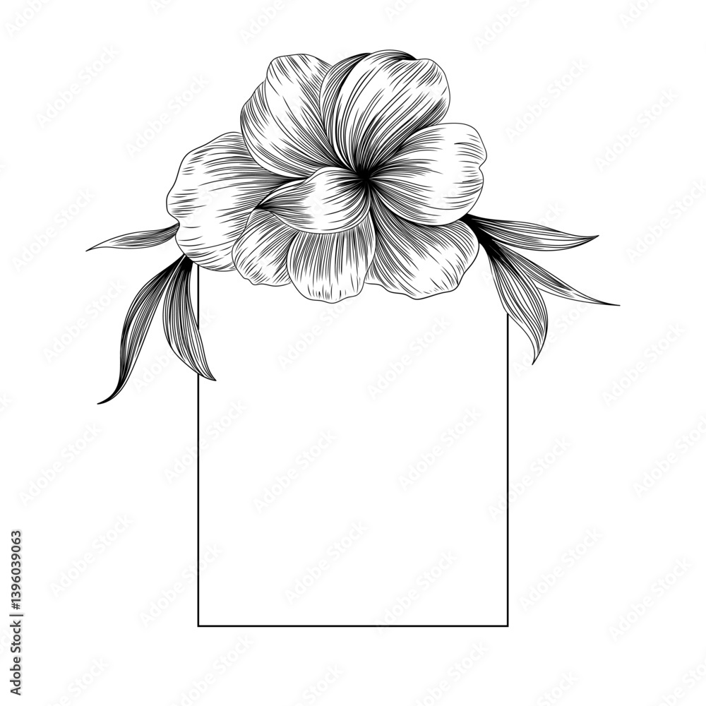 Obraz premium Floral Rectangle Frame with Hibiscus Composition. A floral rectangle frame featuring a realistic hibiscus composition, perfect for branding, packaging, and elegant invitations.