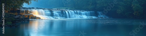 Waterfall in the Woods at Dawn