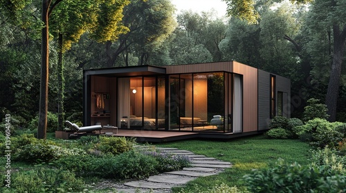 a modern three bedrooms tiny house, generative AI finalized in Photoshop by me