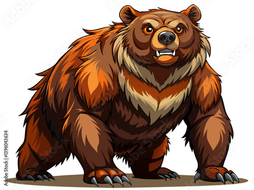 A vector illustration of a massive brown bear standing on its hind legs, isolated on a white background