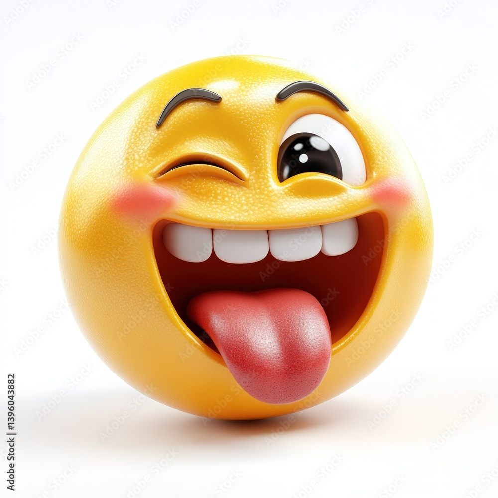 Fototapeta premium Emoji sticking tongue out playfully, isolated on white background