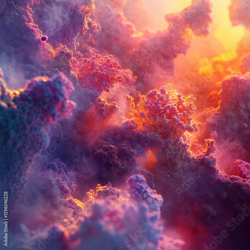 Wallpaper Mural Abstract background with vibrant pink and orange fractal structures resembling clouds, coral reefs, or microscopic organisms, ideal for science, nature, and fantasy-themed projects exploring themes Torontodigital.ca