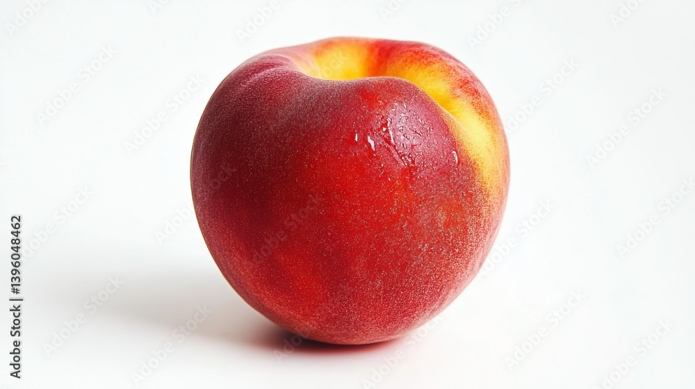 On a white background, a ripe peach, perfect for a summer treat. On a white background, a ripe peach, perfect for a summer treat.