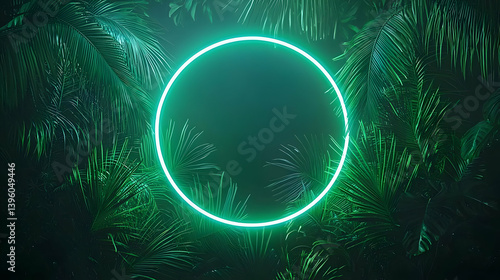 Neon Green Circle Frame Against Dark Green Background