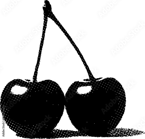 Cherry halftone bitmap collage element on transparent background, Cherry punk y2k collage element, Cherry grunge photocopy magazine clipping with isolated clipping path