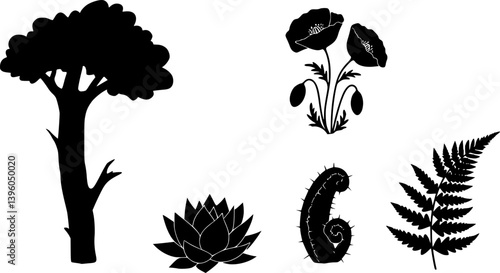 set of bush grass shrub herb silhouette vector transparent background
