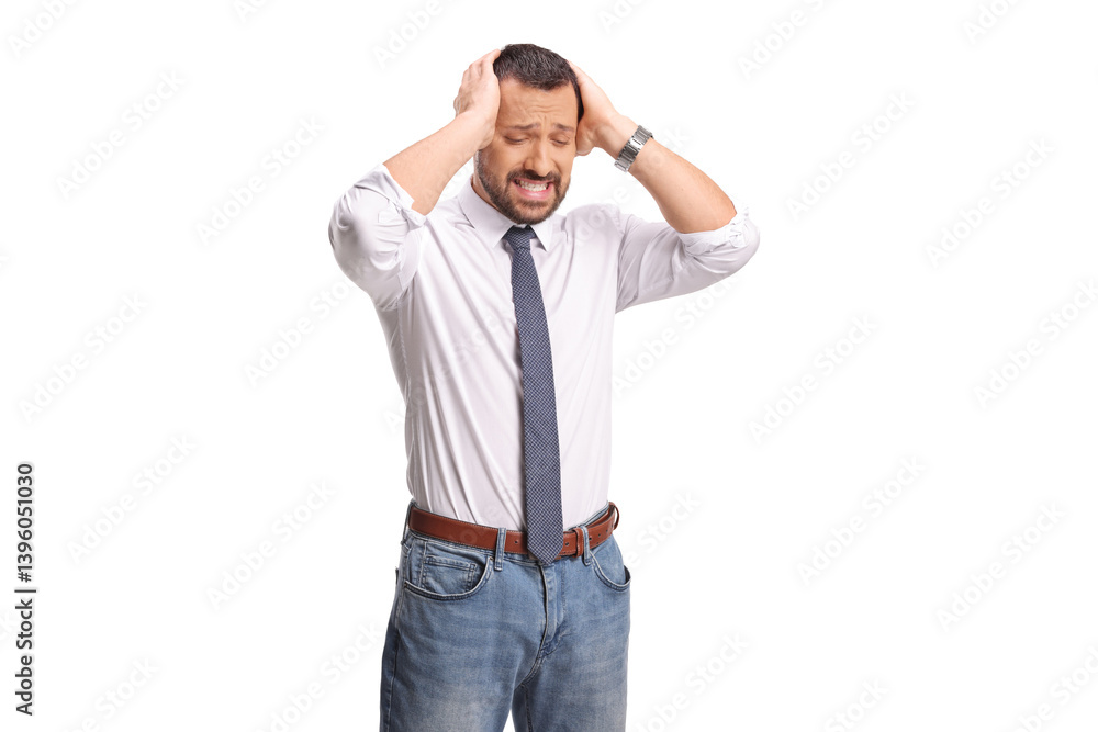 Stressed man suffering from headache Stressed man suffering from headache