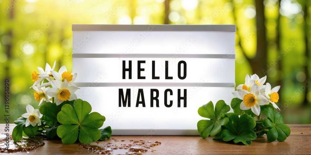hello march sign with flowers