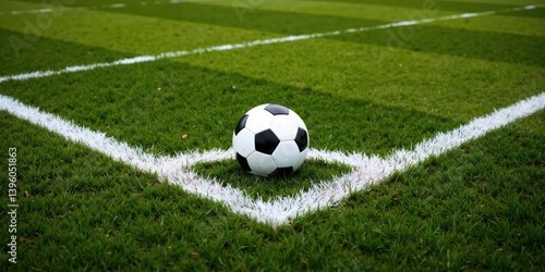 Obraz na płótnie a soccer ball on the field with white lines w salonie
