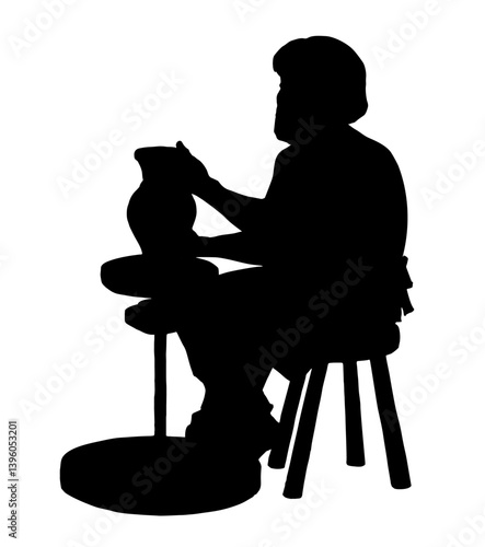 Vector drawing. Potter makes a jug