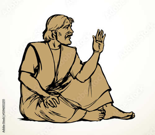 Vector drawing. Man sitting on the ground