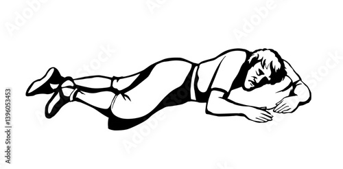 Vector drawing. Ancient sleeping man