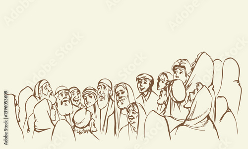 Vector drawing. Many people come together