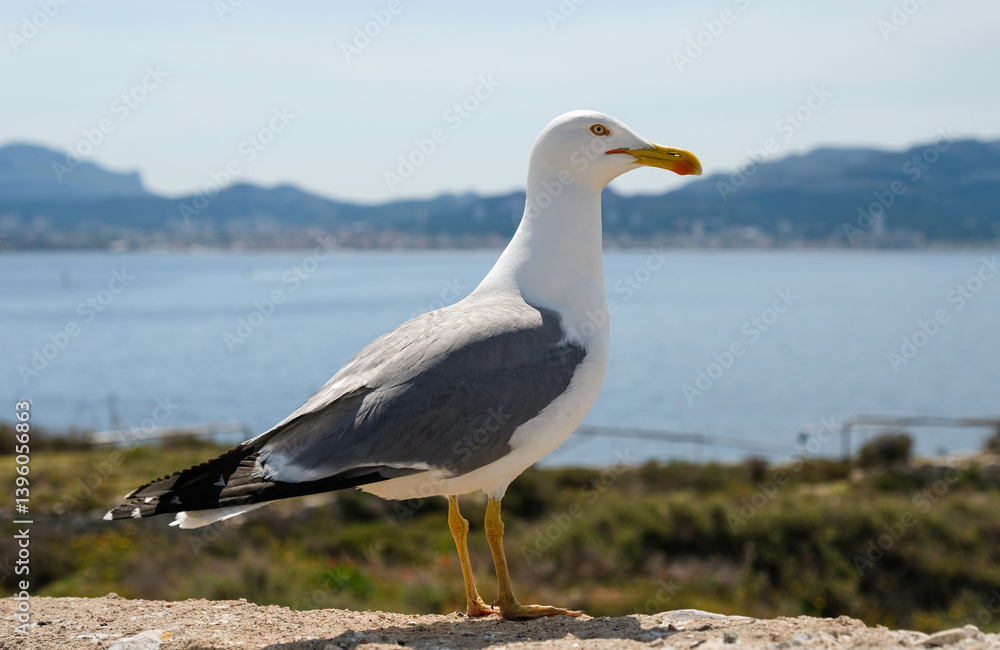 Seagull on the beach, close up of profile gull Seagull on the beach, close up of profile gull