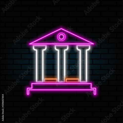 Authority icon Government senator Universal interface element. neon style. Building icon, court, bank, landmark, symbol, architecture. neon.