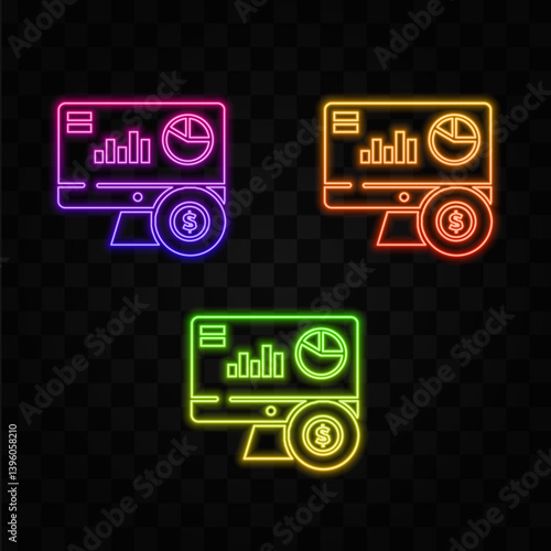 Dollar with diagram denoting financial graph concept icon. neon style. business graphic vector