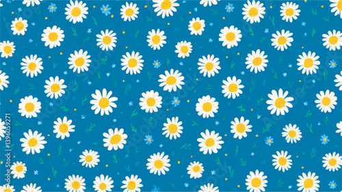 White daisies bloom repeatedly floral darkblue backdrop simple tiny plants
