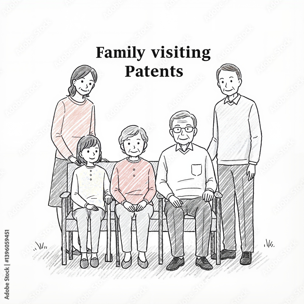 Family visiting grandparents smiling together in a warm setting Family visiting grandparents smiling together in a warm setting