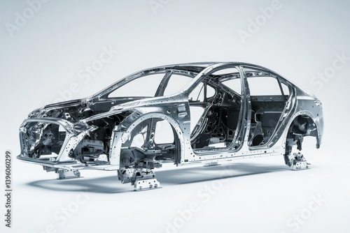 Intricate silver car frame isolated on white background with sharp focus and detailed photography
