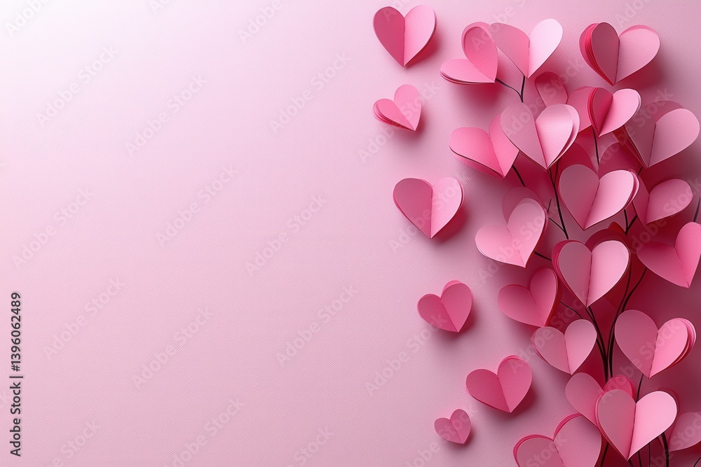 Pink background with paper hearts forming a romantic and decorative design Pink background with paper hearts forming a romantic and decorative design