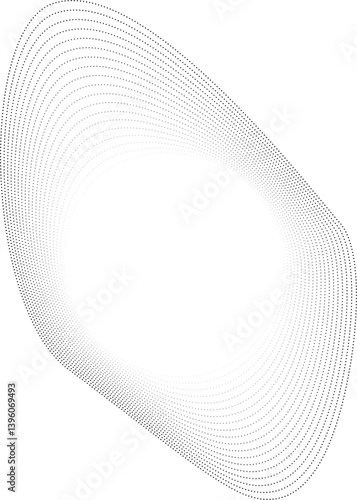 Vector circle with a glowing central opacity gradient and fluid rounded dotted outer border creating a dynamic contour.