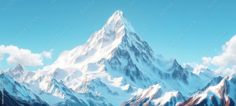 Fototapeta premium A snow-capped mountain peak under a clear blue sky