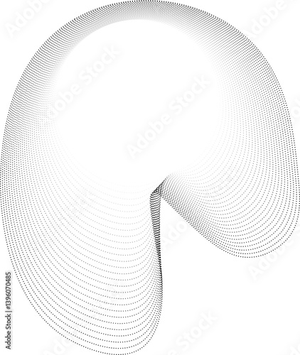 Vector shape with soft arcing dotted lines surrounding a center of increasing opacity creating a light-focused arc blob.