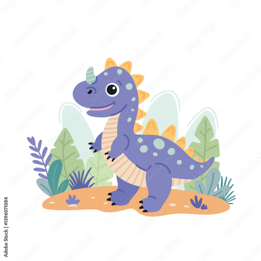 Cute cartoon dinosaur on nature background, vector illustration for children's design. Cute cartoon dinosaur on nature background, vector illustration for children's design.