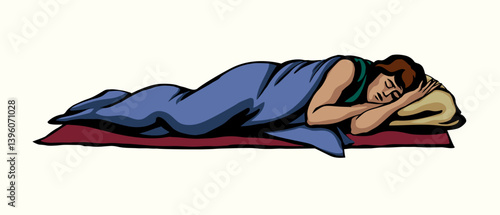 Vector drawing. Ancient sleeping man