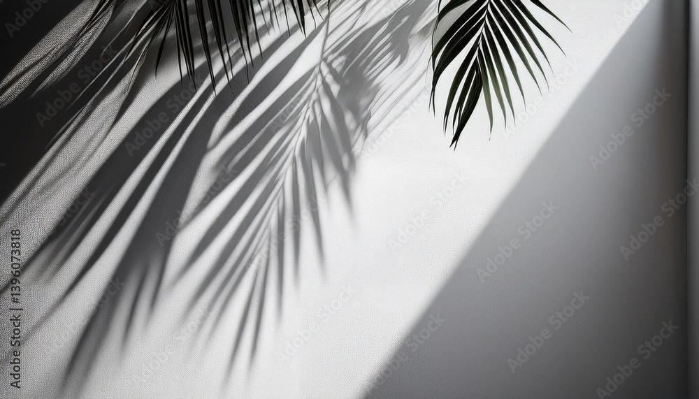 Fototapeta premium abstract background of shadows palm leaves on a white wall White and Black