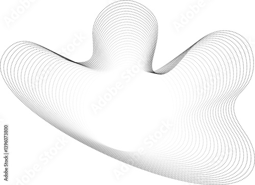Circular center radiating subtle light is enclosed by a fluid, asymmetrical dotted form with irregular wave contours.