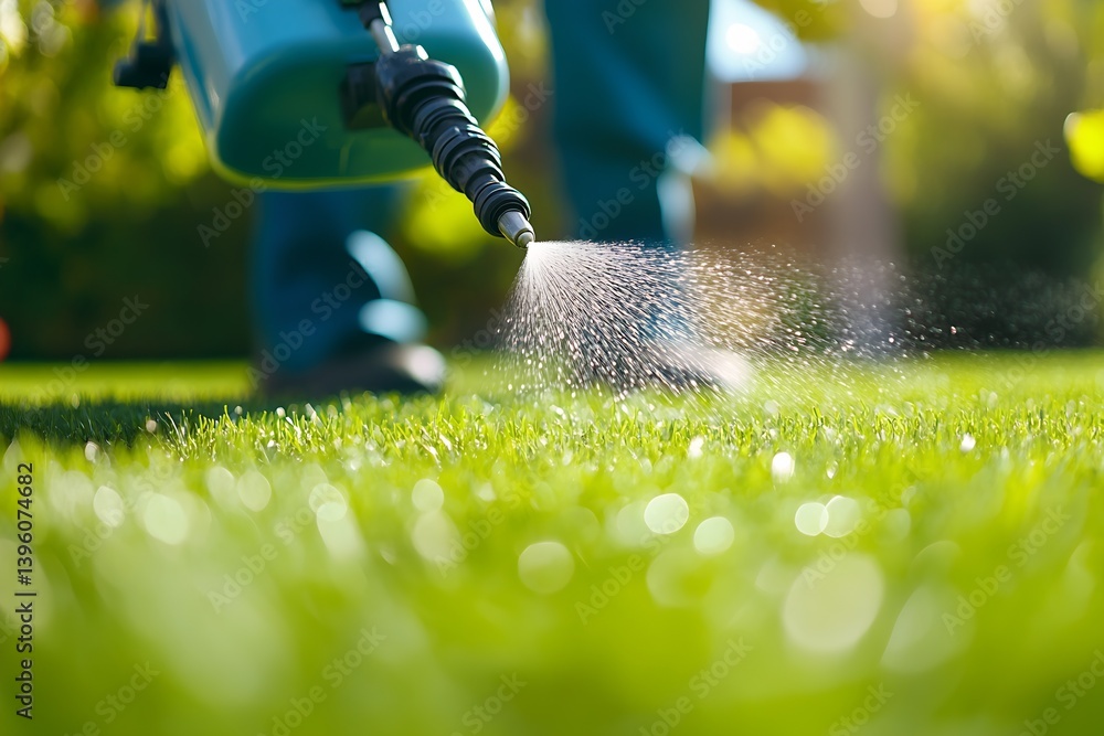 Garden Spraying Action with a Focus on Lawn Maintenance and Health Using Modern Equipment : Generative AI