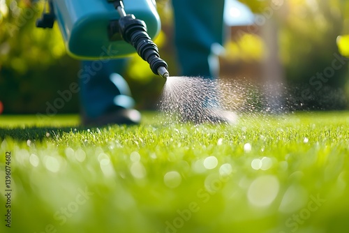 Obraz na płótnie Garden Spraying Action with a Focus on Lawn Maintenance and Health Using Modern Equipment : Generative AI w salonie