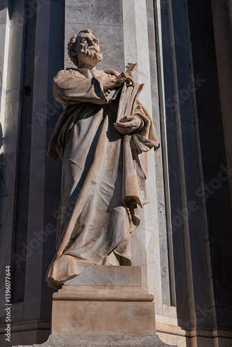 Obraz na płótnie Architectural fragments of Roman Catholic Metropolitan Cathedral of Saint Agatha (Cattedrale di Sant'Agata, 1093, 1761) in the Duomo square. Main façade. Catania, Sicily, Italy. w salonie