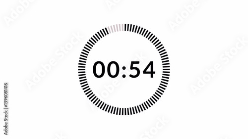 One minute countdown animation from 60 seconds to 0 second with alpha channel, 1 minute countdown timer on transparent background, one minute countdown video