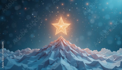 Paper star rising above horizon, destiny metaphor, soft ethereal lighting