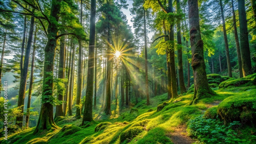 Fototapeta premium Majestic Himalayan Trees: McLeod Ganj Forest, India