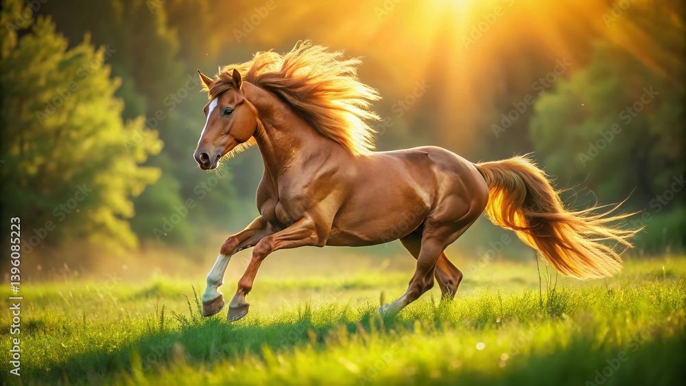 Obraz premium Majestic Horse Galloping Free in Wild Nature, Untamed Freedom