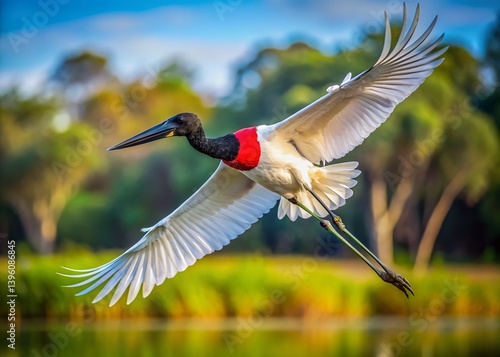 Majestic Jabiru Stork in Flight - Wildlife Photography