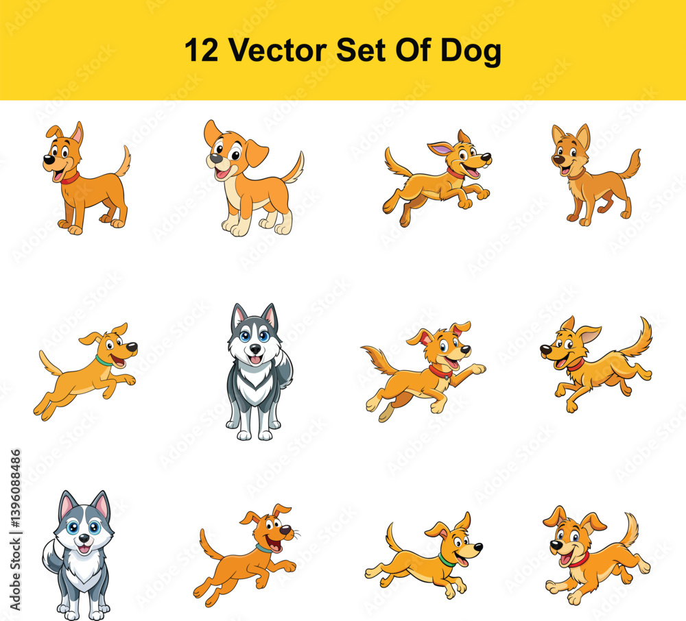 Obraz premium A set of cartoon dogs illustration