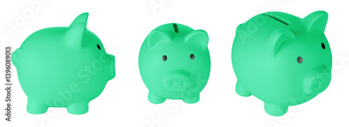 Obraz na płótnie Set Piggy bank pig Green color on isolated white background close up w salonie