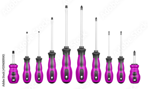 Obraz na płótnie Set of Philips and flathead screwdrivers Pink color on isolated white background close-up w salonie